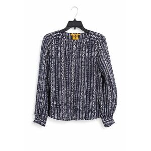 Tory Burch Silk Blouse Top Navy Blue White Print Size 4 Long Sleeve